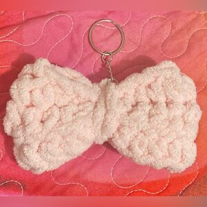 Crocheted Handmade Pink Bow Keychain Charm